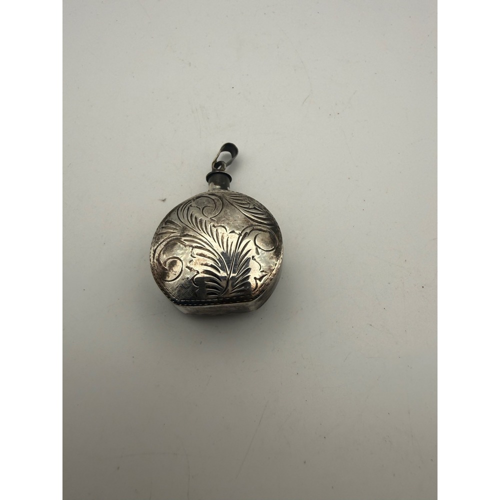 Vintage Sterling Silver 925 Mini Perfume Bottle Pendant Floral Scroll Embossed